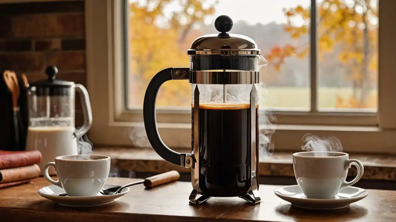 French press and cup of coffee